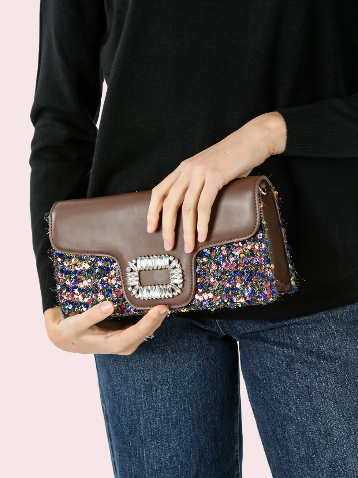 Solada Pochette gioiello da donna con paillettes - khaki