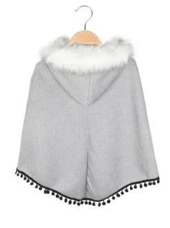Solada Poncho da bambina con cappuccio e bordo in ecopelliccia