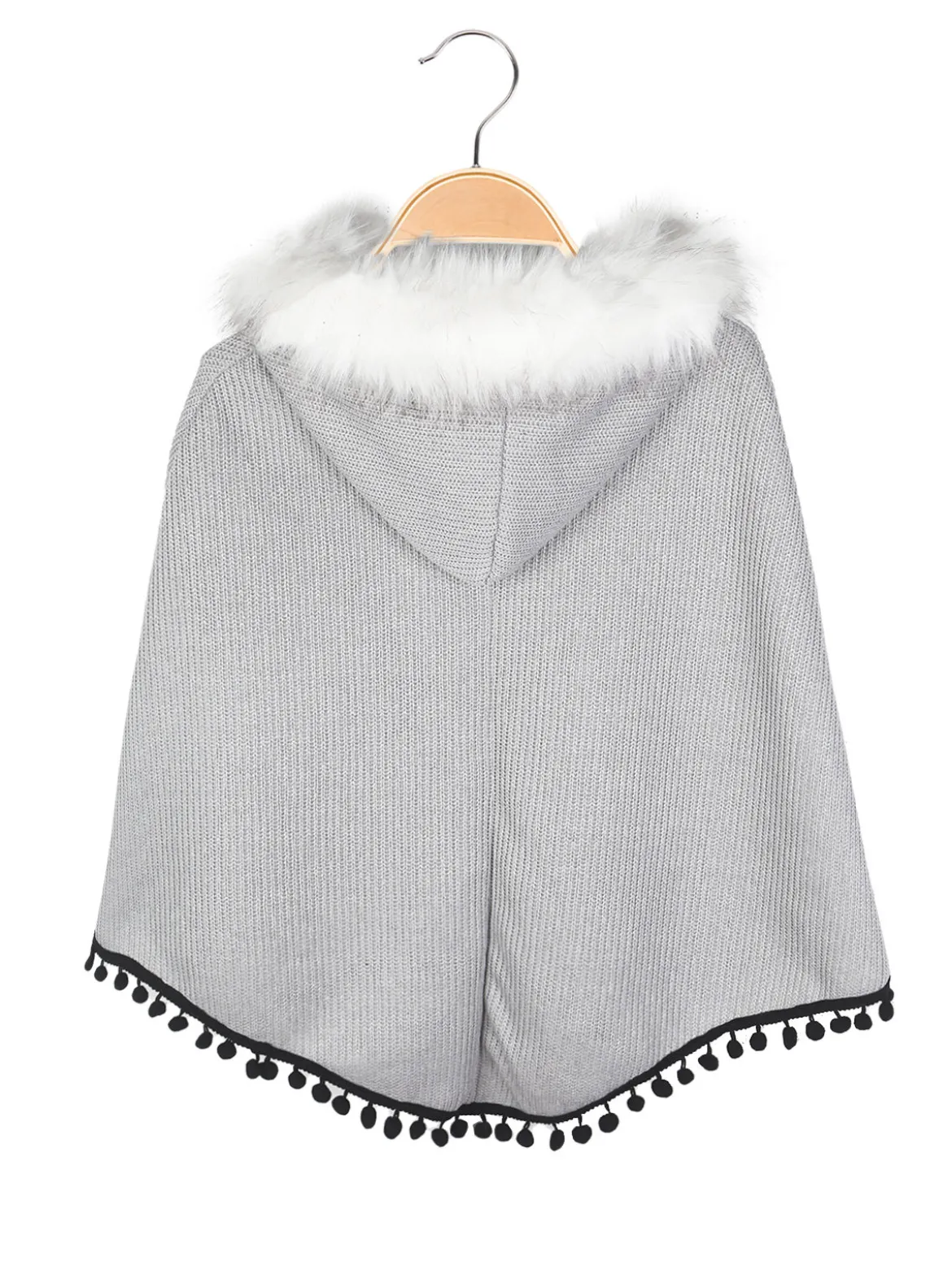 Solada Poncho da bambina con cappuccio e bordo in ecopelliccia