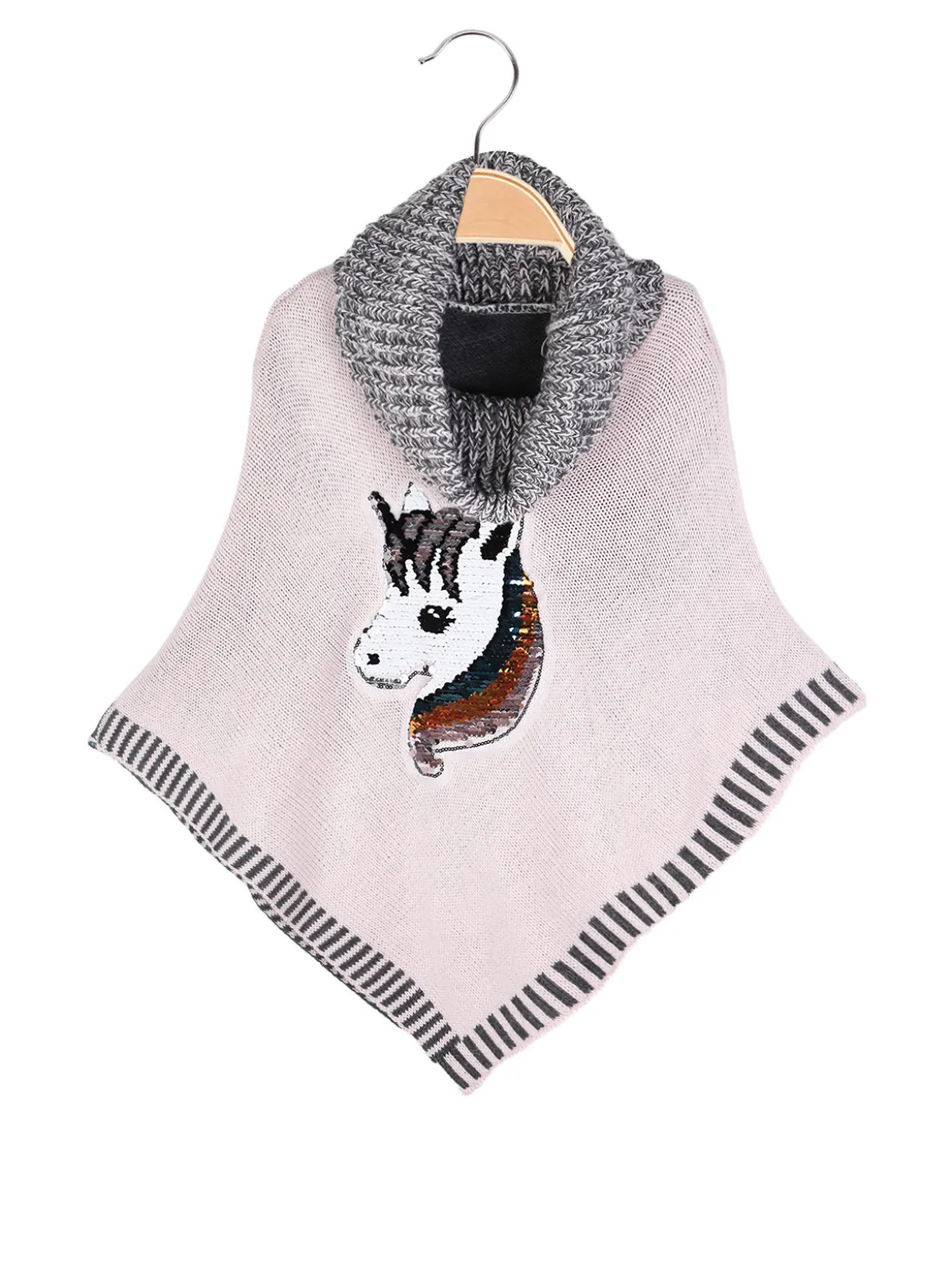 Solada Poncho da bambina in maglia con collo dolcevita