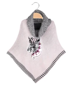 Solada Poncho da bambina in maglia con collo dolcevita