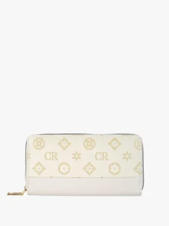 Solada Portafoglio donna con stampa monogramma e zip - beige
