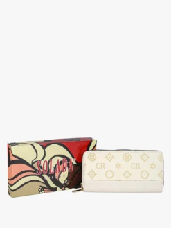Solada Portafoglio donna con stampa monogramma e zip - beige