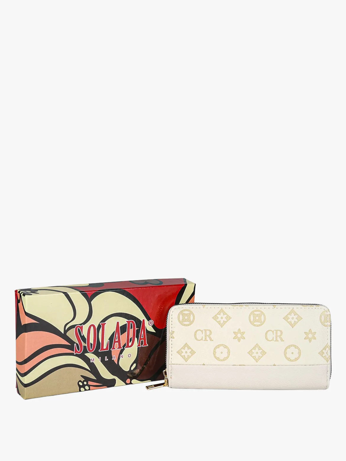 Solada Portafoglio donna con stampa monogramma e zip - beige