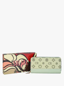 Solada Portafoglio donna con stampa monogramma e zip - pistacchio