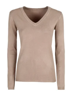 Solada Pullover donna con scollo a V - cammello
