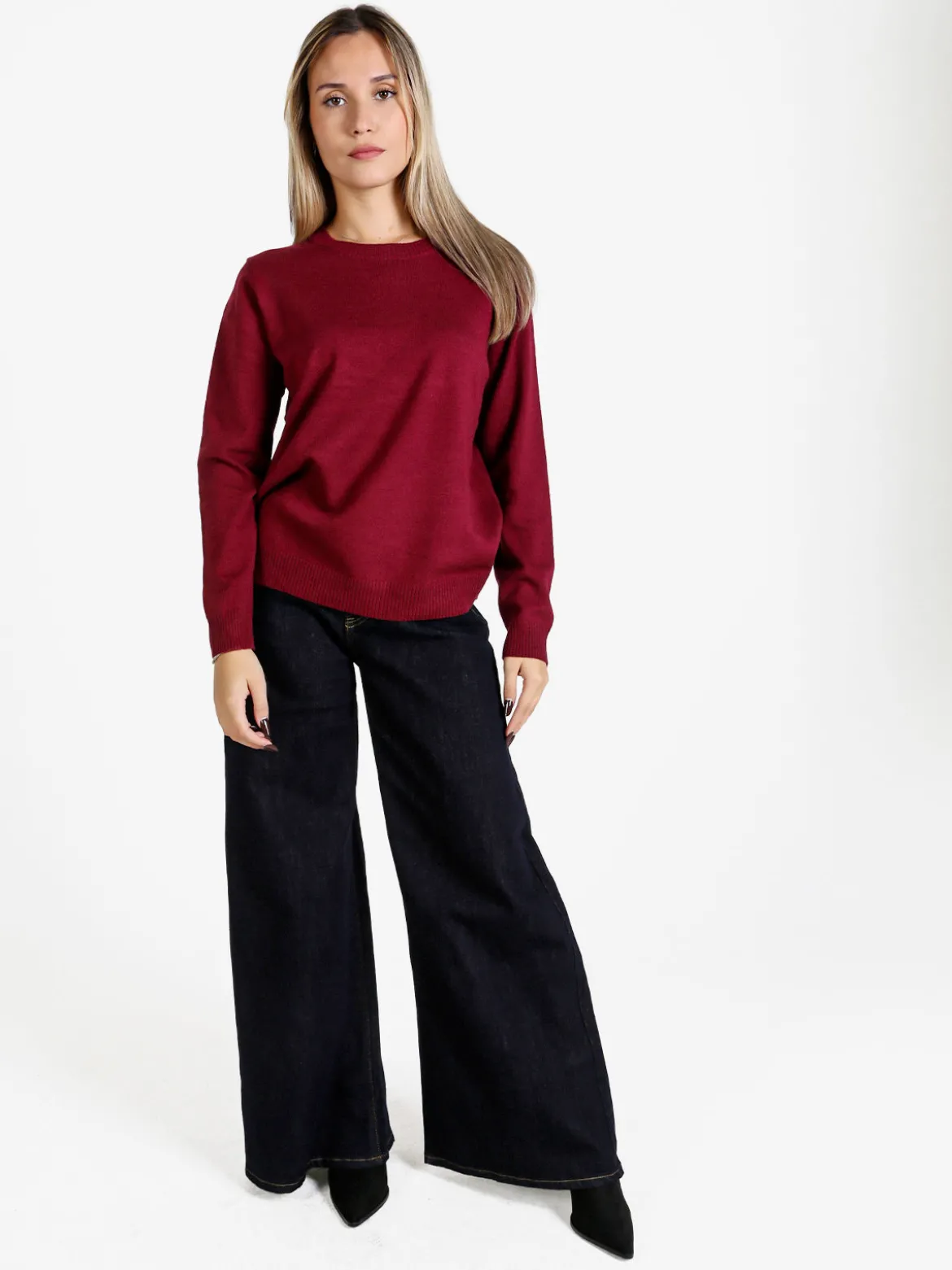Solada Pullover donna girocollo in maglia - bordeaux