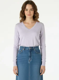 Solada Pullover donna in maglia scollo V - viola
