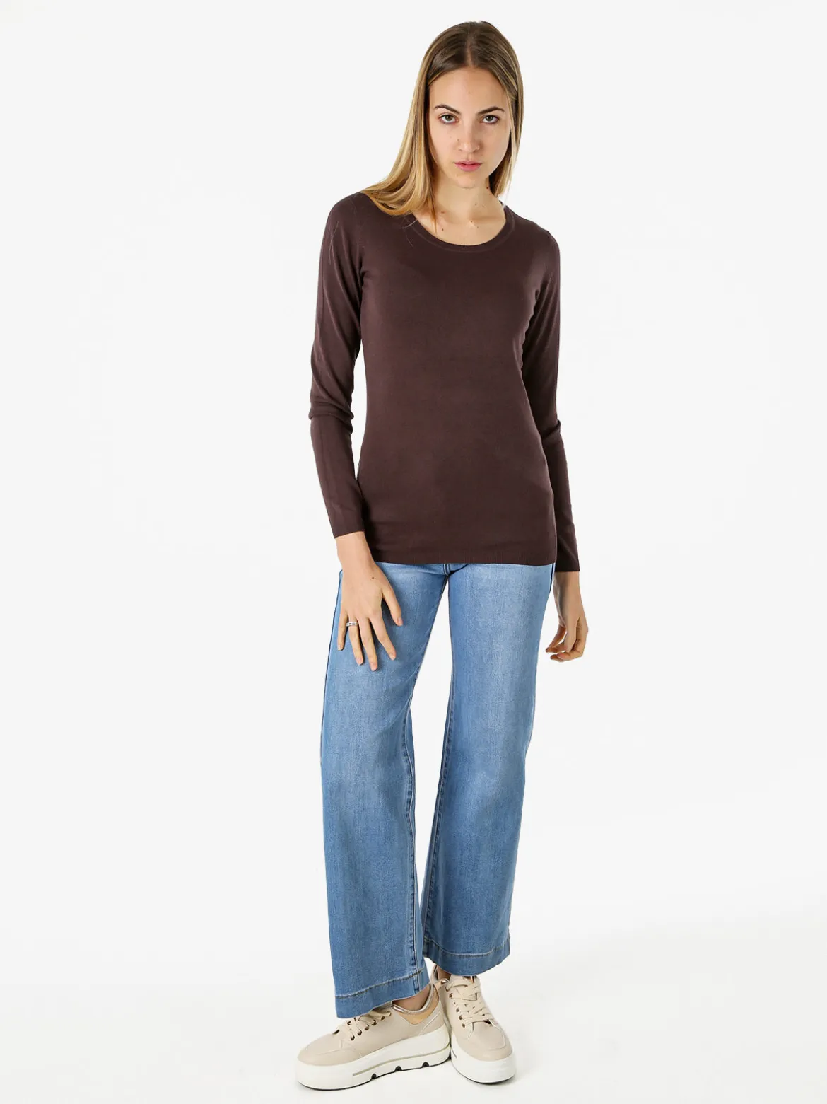 Solada Pullover girocollo da donna in maglia - moro