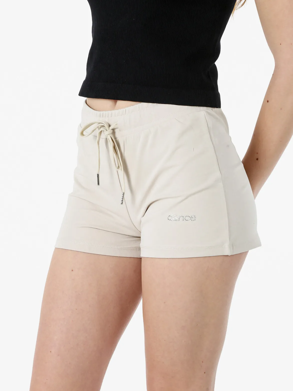 Solada Shorts donna in cotone con coulisse - beige