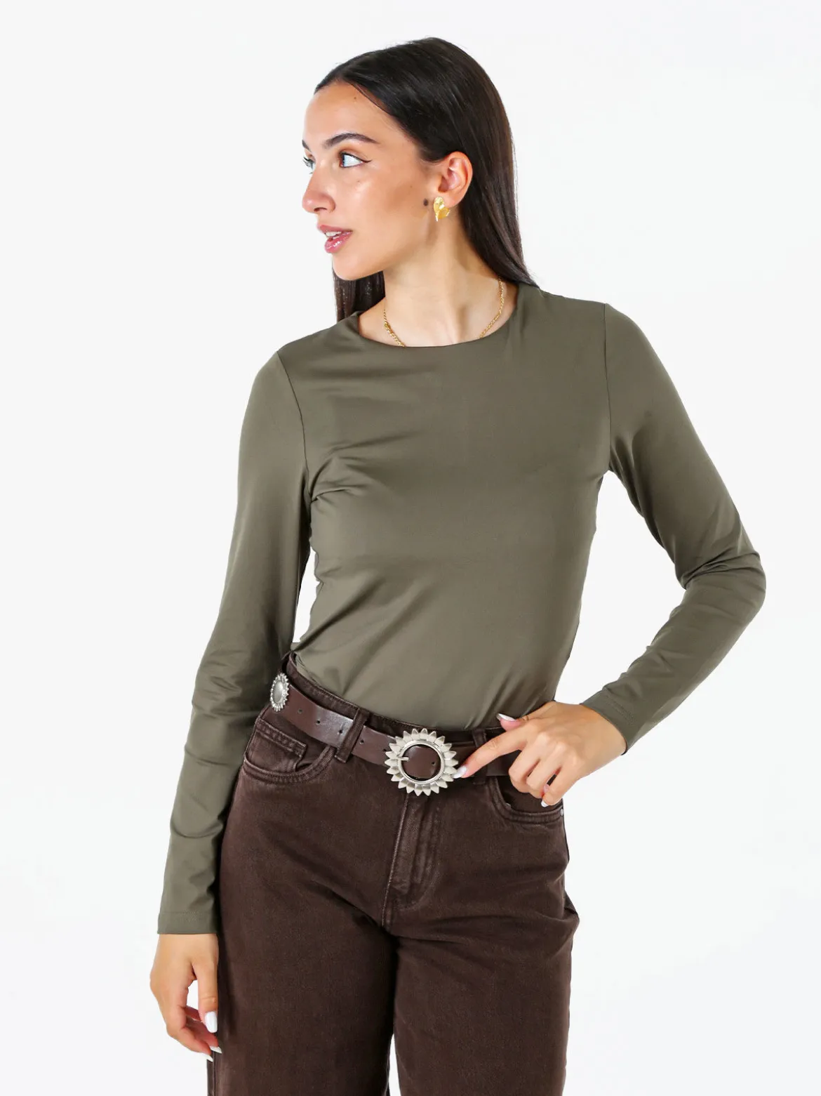 Solada Top body da donna a maniche lunghe - oliva