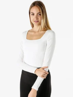 Solada Top body donna a maniche lunghe con scollo quadrato - bianco