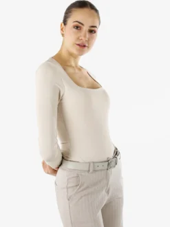 Solada Top body donna a maniche lunghe con scollo quadrato - beige