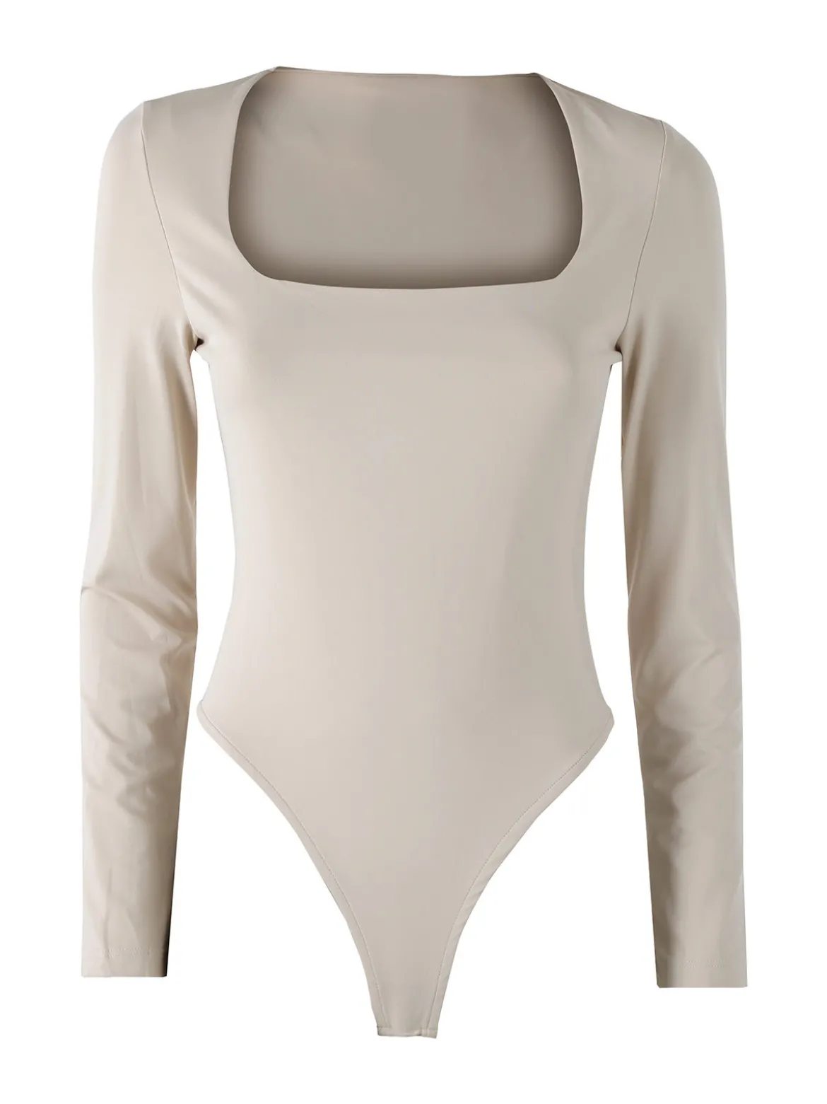 Solada Top body donna a maniche lunghe con scollo quadrato - beige