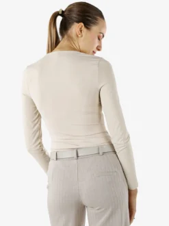 Solada Top body donna a maniche lunghe con scollo quadrato - beige