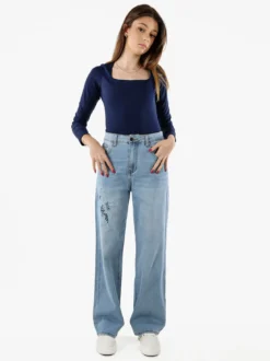 Solada Top body donna a maniche lunghe con scollo quadrato - blu scuro