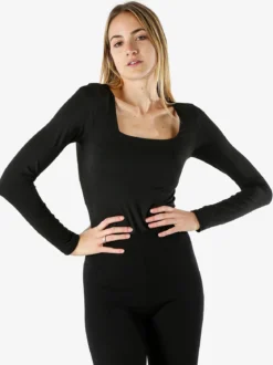 Solada Top body donna a maniche lunghe con scollo quadrato - nero