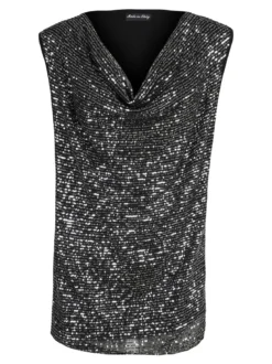 Solada Top donna con paillettes e scollo a cascata linea curvy - argento