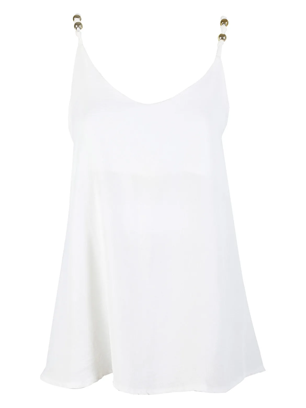 Solada Top donna con spalline sottili e perline dorate - bianco