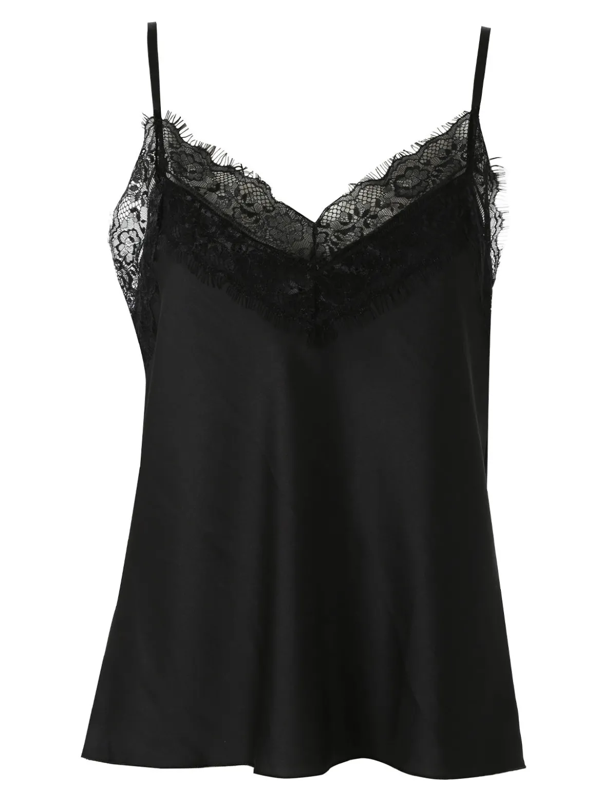 Solada Top donna con spalline sottili e scollo a V con pizzo - nero