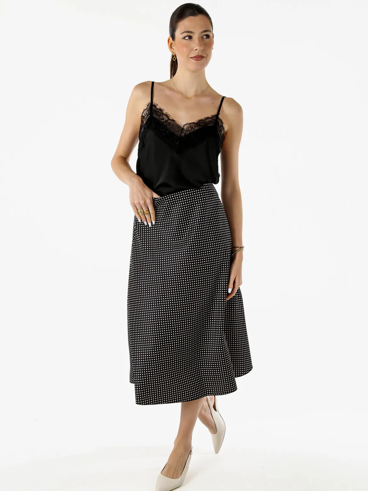 Solada Top donna con spalline sottili e scollo a V con pizzo - nero