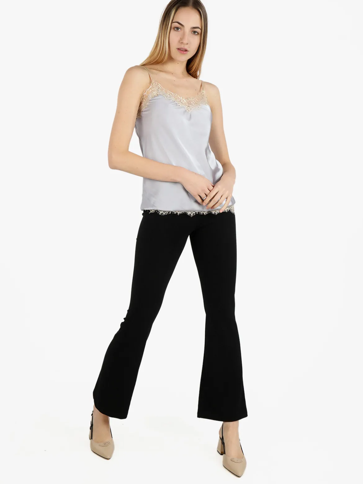 Solada Top donna effetto raso con pizzo