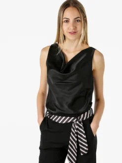 Solada Top donna effetto raso con scollo a cascata - nero
