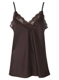 Solada Top donna effetto raso con scollo in pizzo e spalline strette - moro