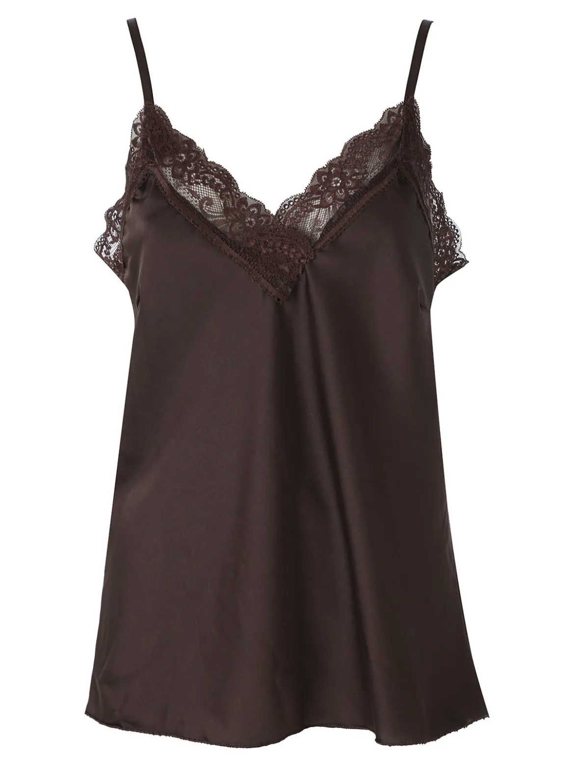 Solada Top donna effetto raso con scollo in pizzo e spalline strette - moro