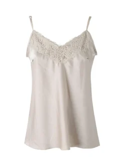 Solada Top donna effetto raso con spalline sottili e dettaglio in pizzo - beige