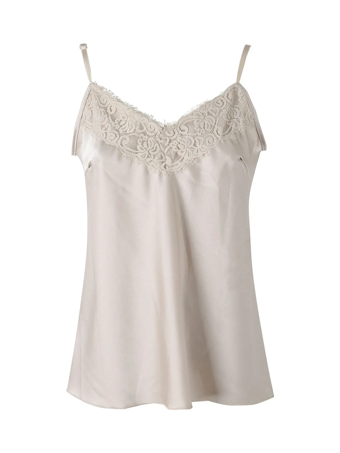 Solada Top donna effetto raso con spalline sottili e dettaglio in pizzo - beige