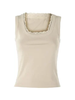Solada Top donna in cotone con pizzo - beige