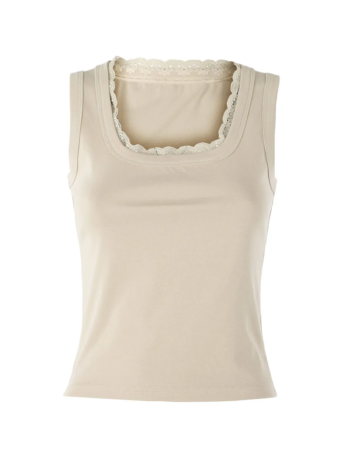 Solada Top donna in cotone con pizzo - beige