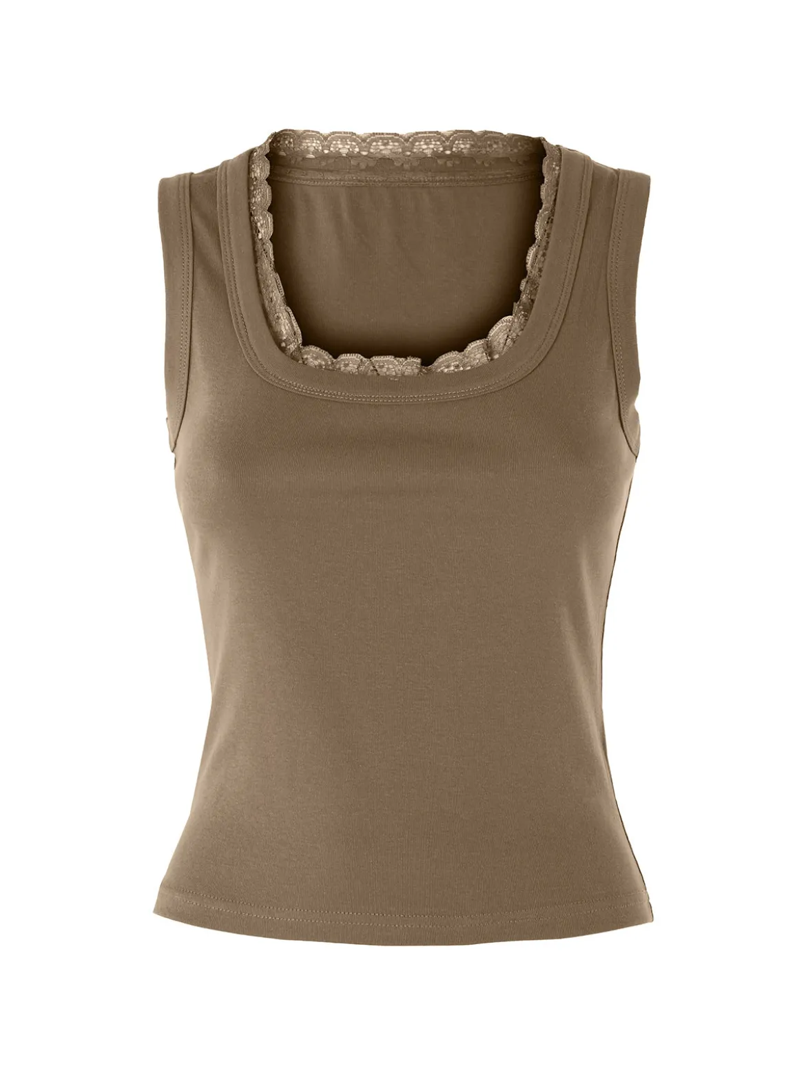 Solada Top donna in cotone con pizzo - marrone