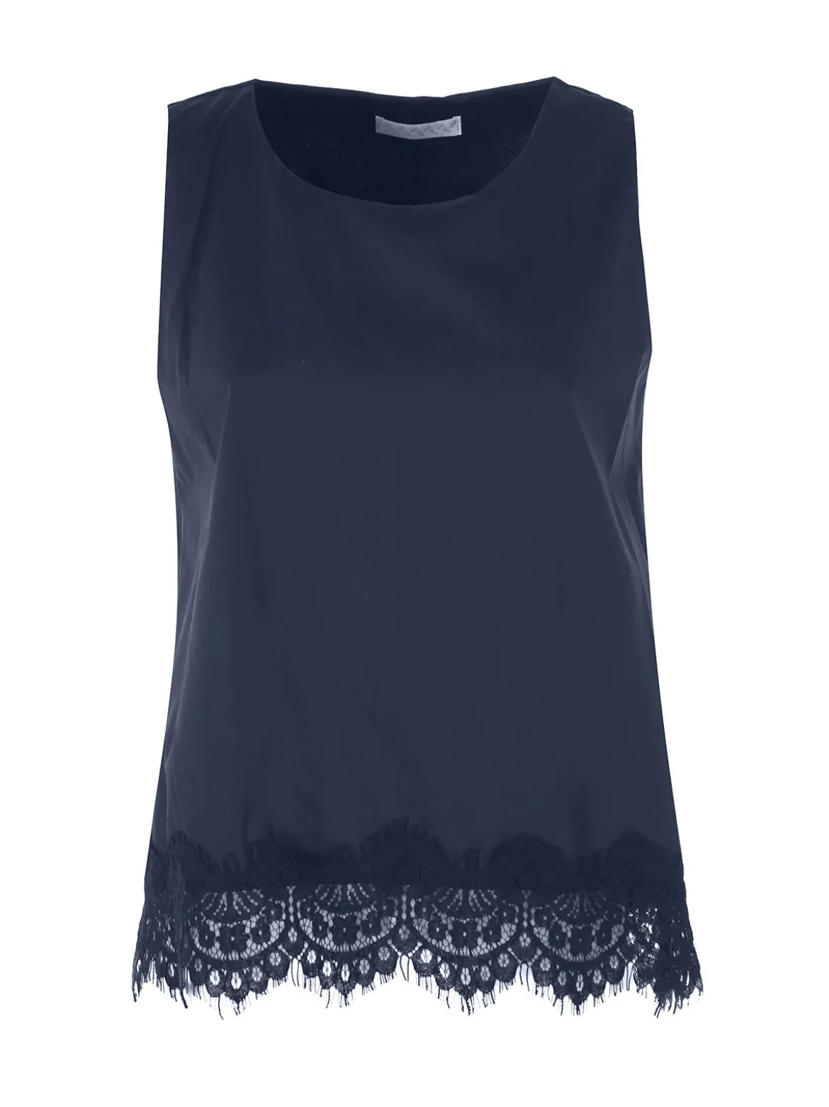 Solada Top donna in cotone con pizzo sul finale - blu scuro