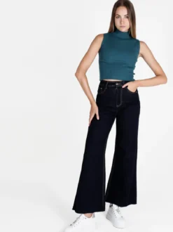 Solada Top donna in maglia a costine con collo a lupetto