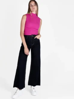 Solada Top donna in maglia a costine con collo a lupetto