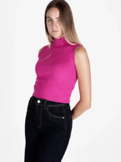 Solada Top donna in maglia a costine con collo a lupetto
