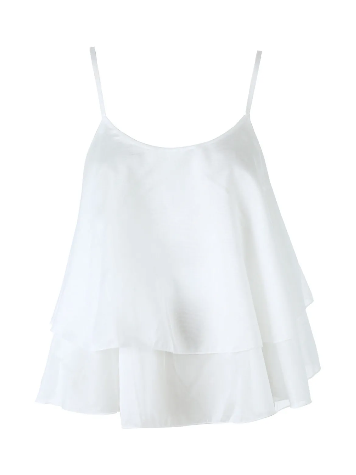 Solada Top donna leggero con spalline strette e balza - bianco