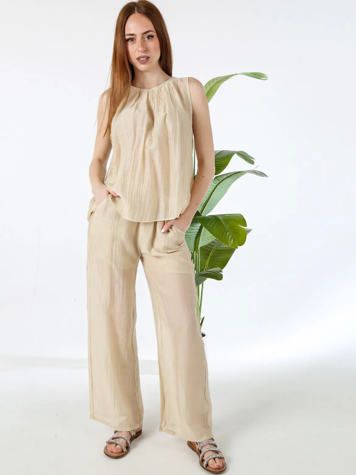 Solada Top donna smanicato - beige