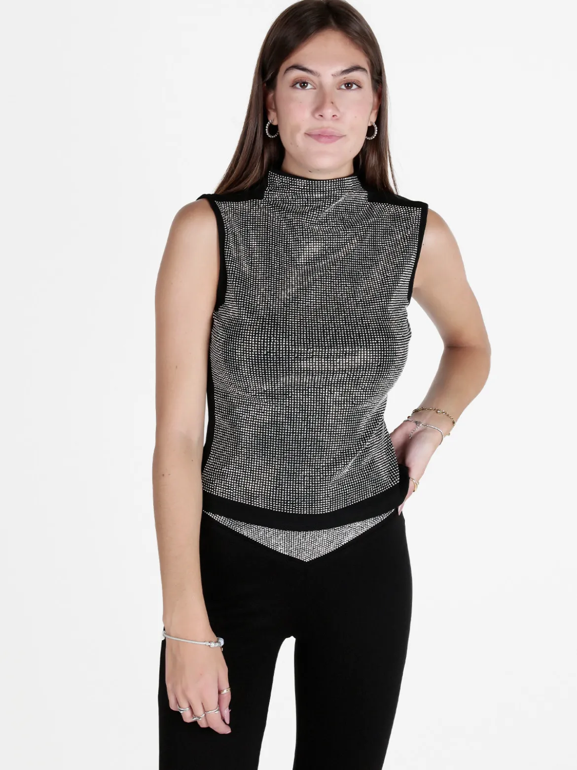 Solada Top donna smanicato con borchie