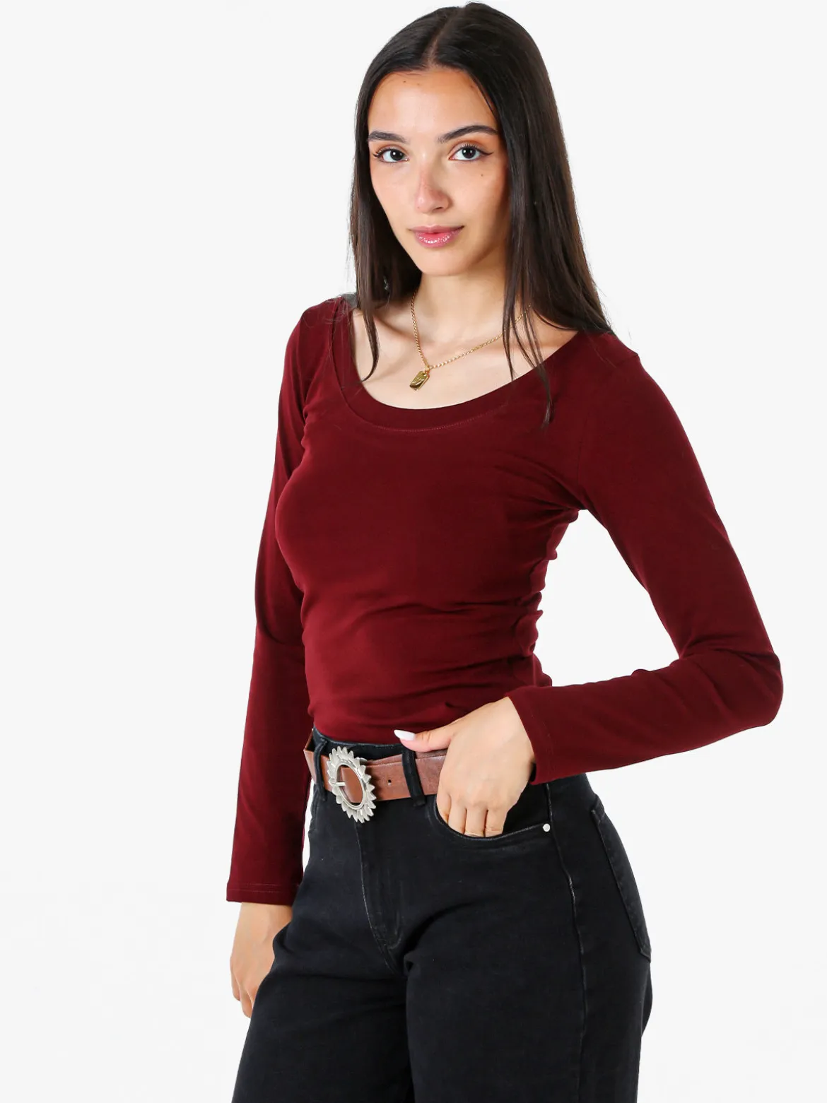 Solada T-shirt a maniche lunghe da donna in cotone - bordeaux