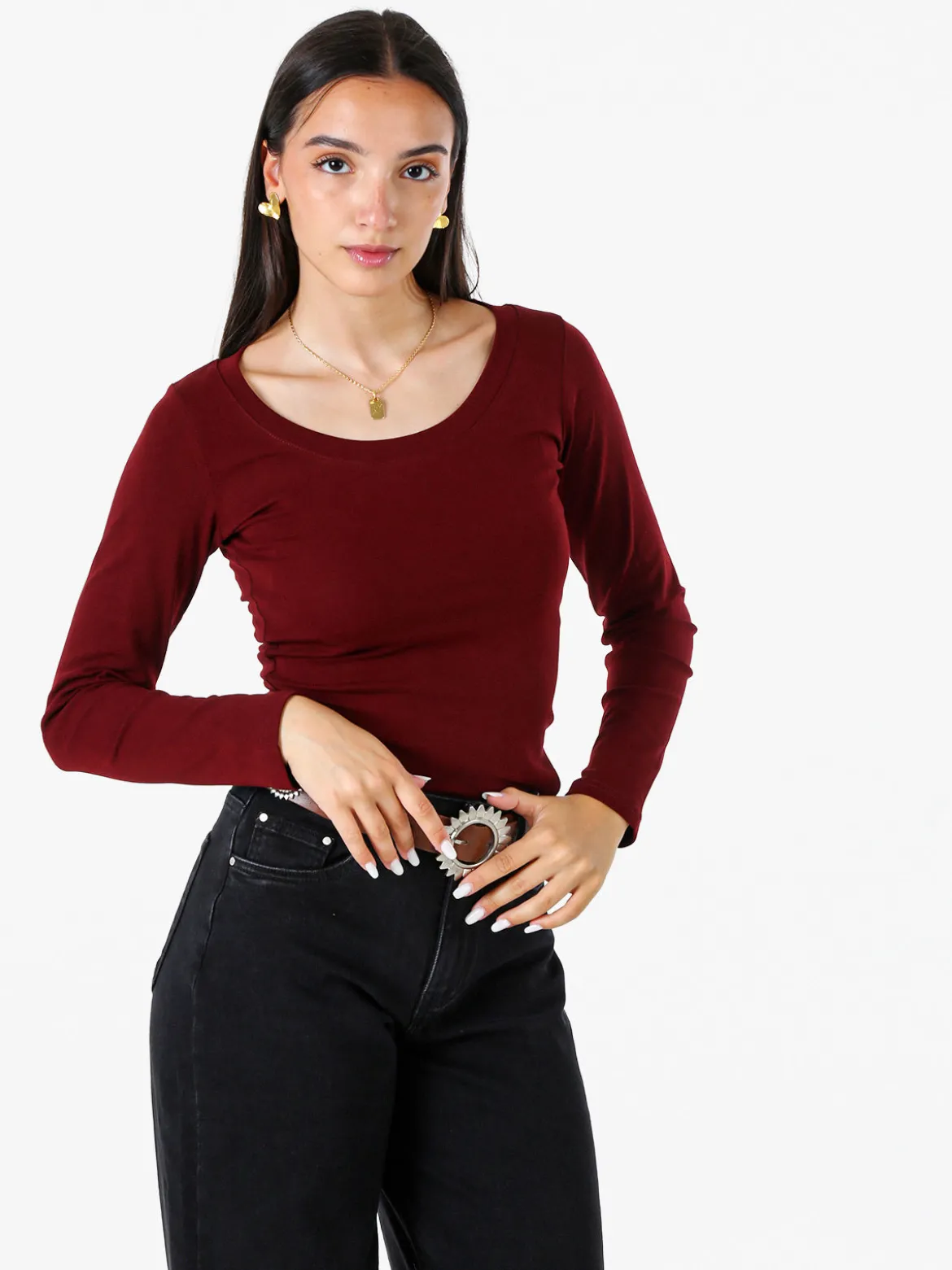 Solada T-shirt a maniche lunghe da donna in cotone - bordeaux