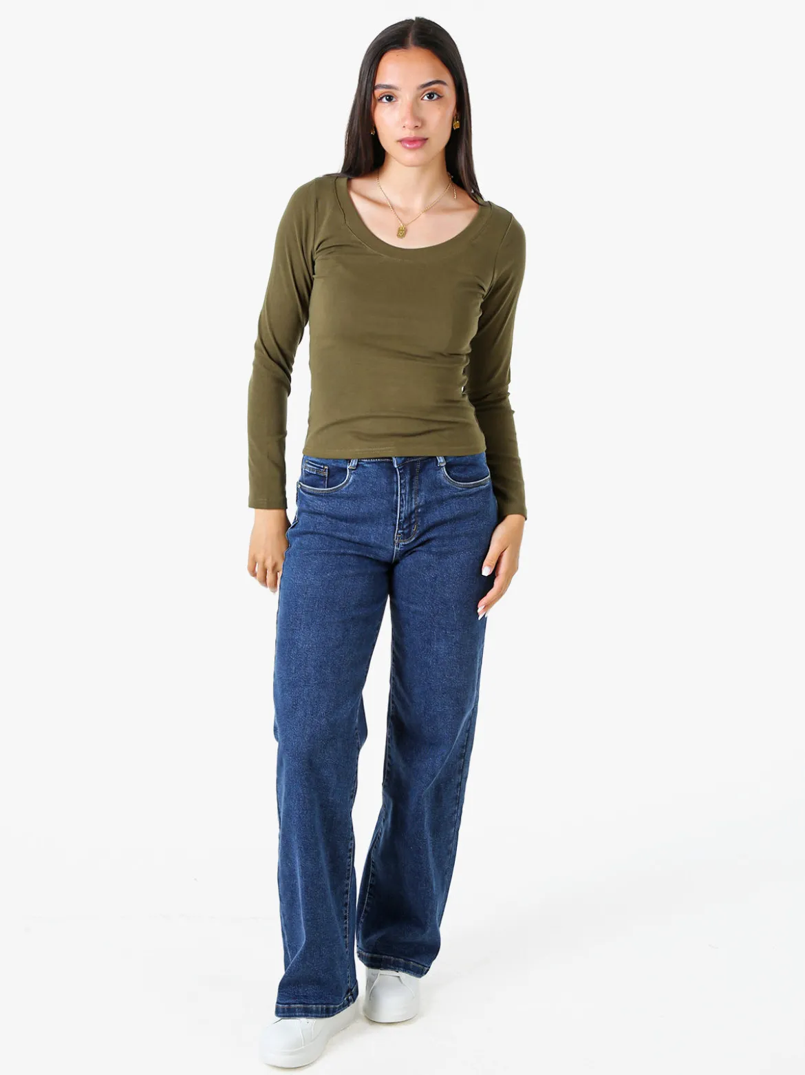 Solada T-shirt a maniche lunghe da donna in cotone - oliva