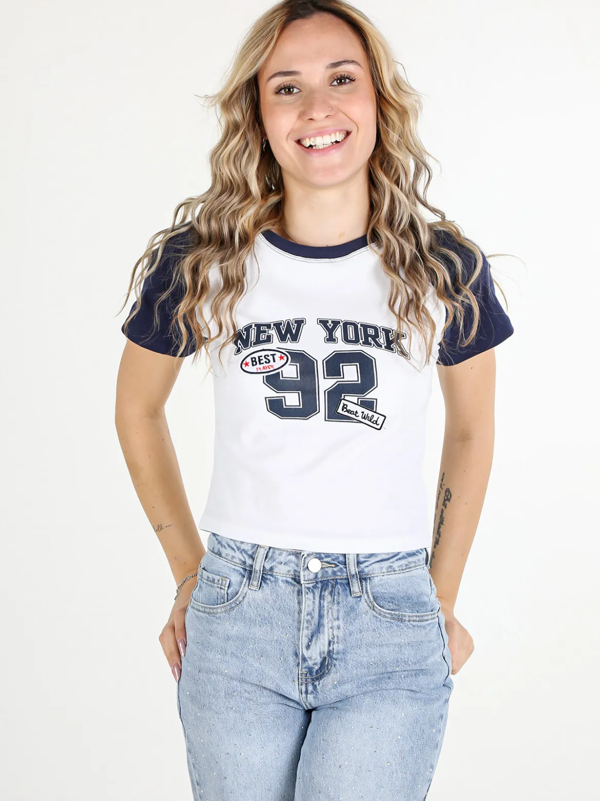 Solada T-shirt crop da donna in cotone con stampa