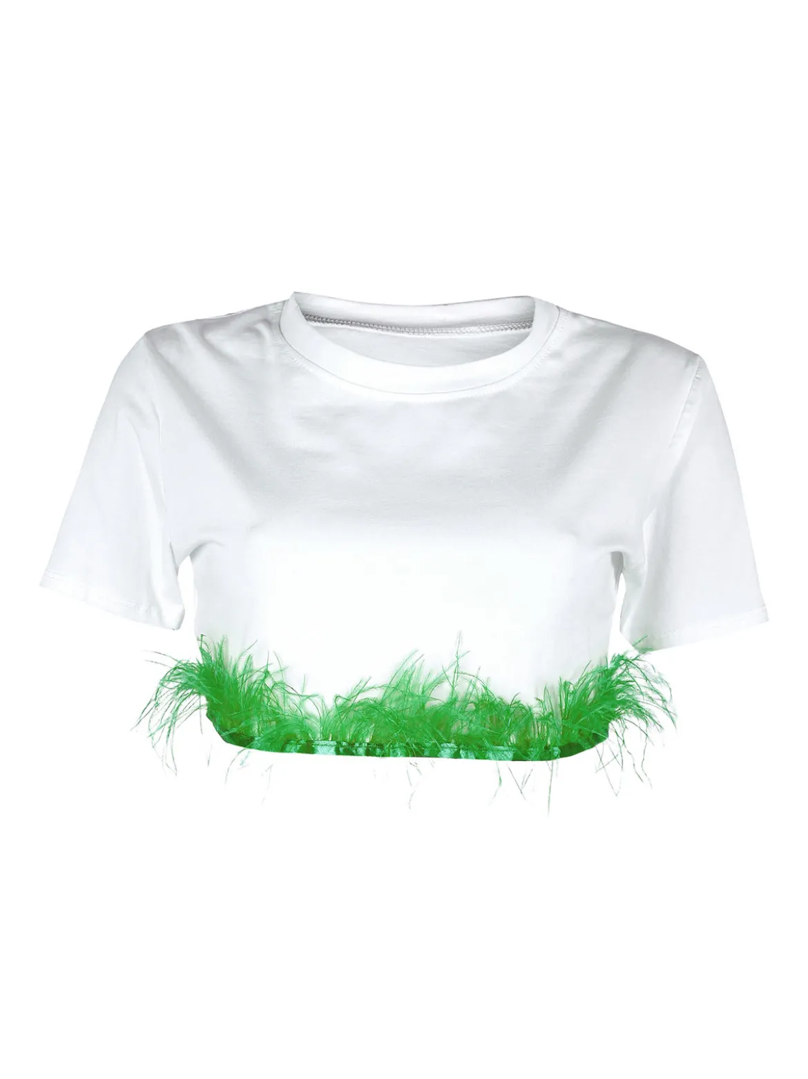 Solada T-shirt cropped donna con piume