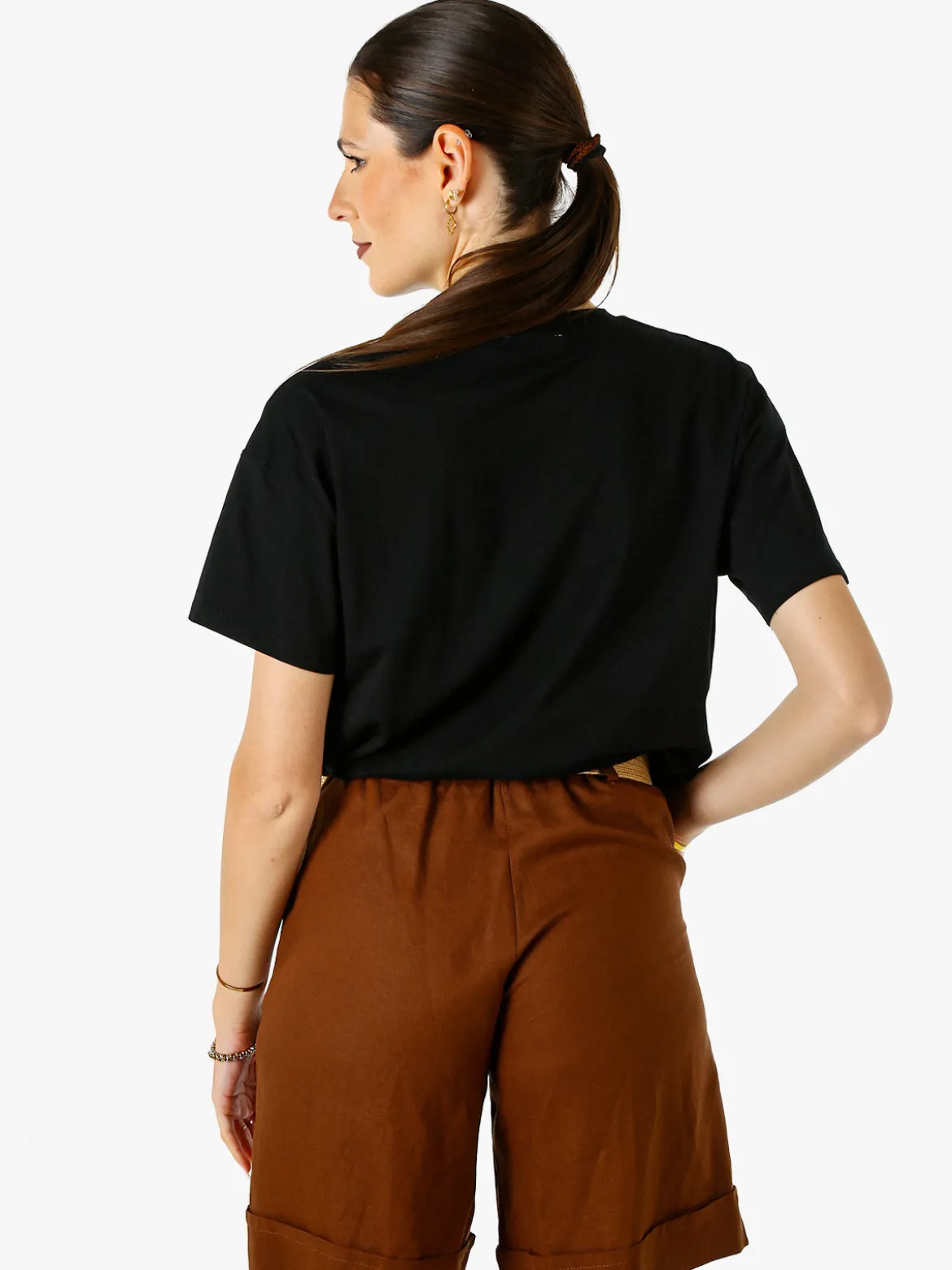 Solada T-shirt donna gioiello con strass e stampa disegno animali - nero
