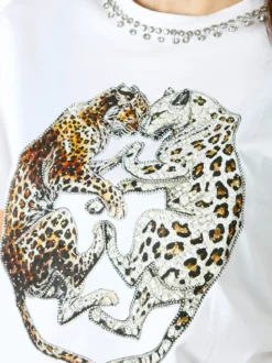 Solada T-shirt donna gioiello con strass e stampa disegno animali - argento