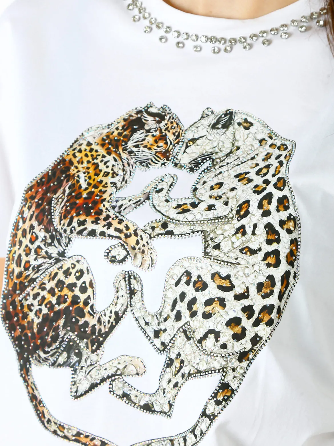 Solada T-shirt donna gioiello con strass e stampa disegno animali - argento