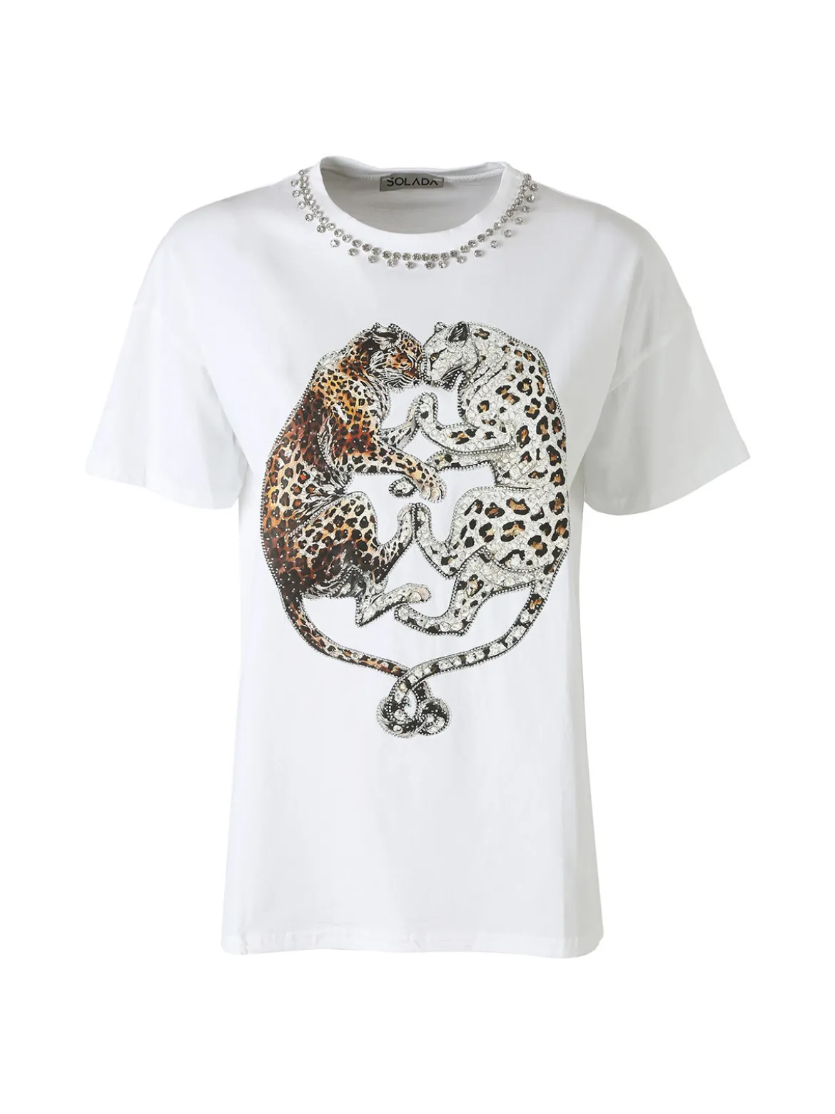 Solada T-shirt donna gioiello con strass e stampa disegno animali - argento